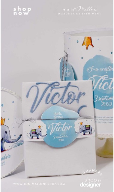 Trusou de botez cu elefanti si broderie pentru baieti, Bebe Elefant 5